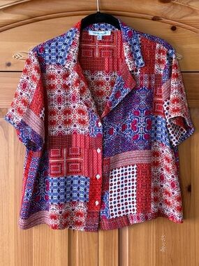 🌟HP🌟Rose + Olive Floral Patchwork Blouse